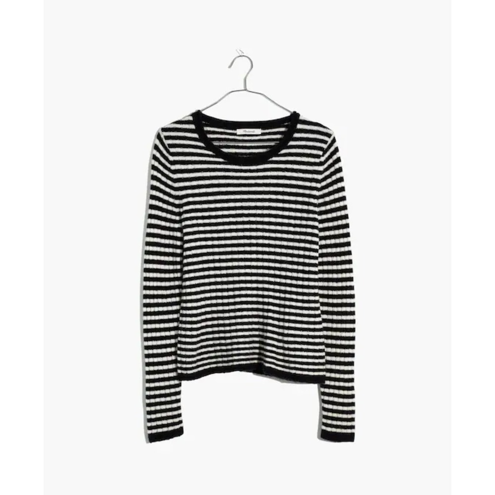 Madewell Striped Ribbed Crewneck Sweater Black White Long Sleeve Casual Size S
